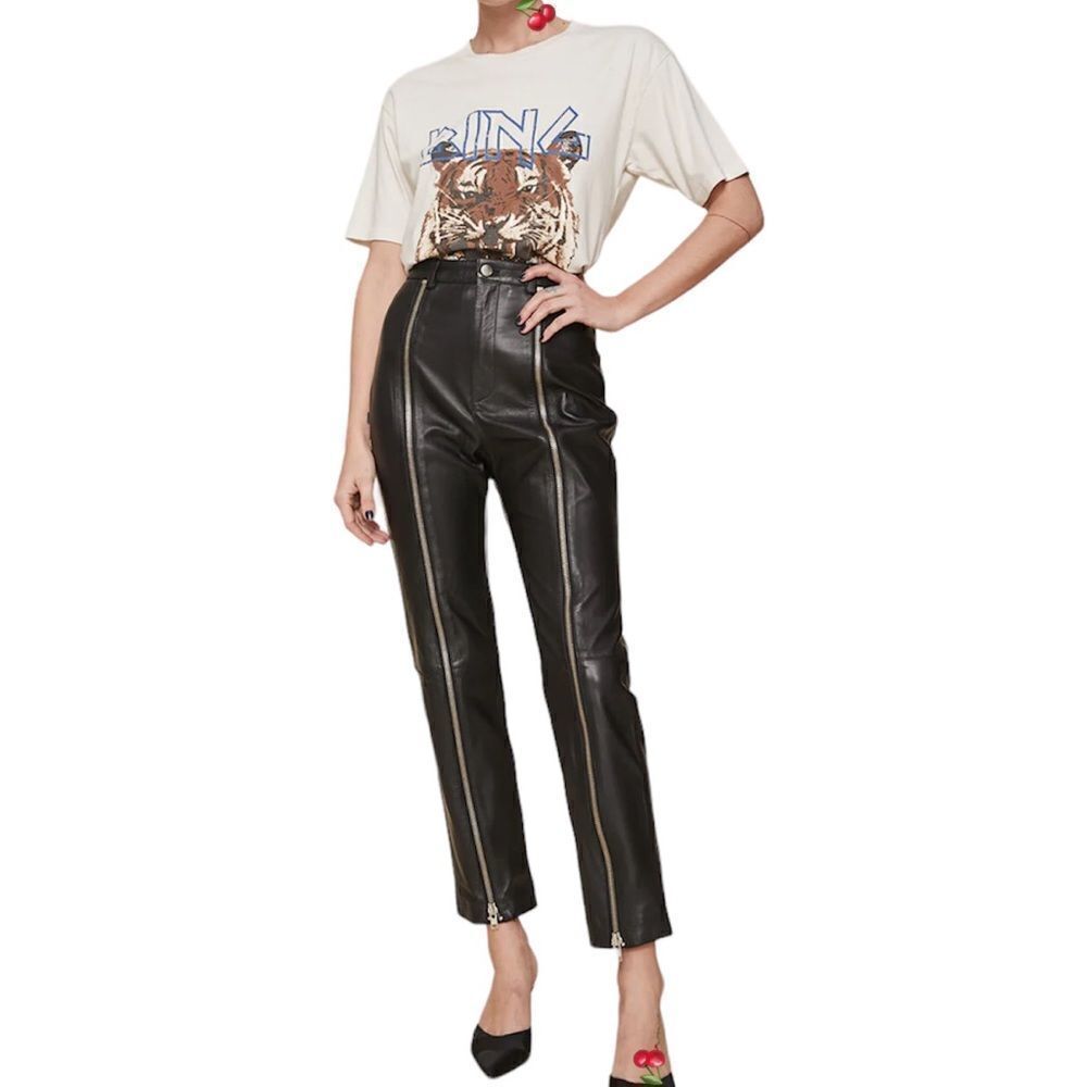 LPA Black Leather High Waist Straight Leg Front Zipper Leg Pants Size XS